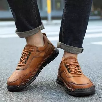 Fashion Mens Lace-Up Sneakers High Quality Men Flats Leather Men Casual Outdoor Shoes Classic Male Comfortable Walking Shoes 38 чёрный