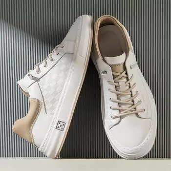 Fashion Mens Leather Casual Shoes Men White Sneakers Outdoor Walking Flat Male Comfy Skate Shoes Versatile Shoes Tenis Masculino 38 чёрный
