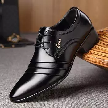 fashion Mens leather shoes wedding Business dress Nightclubs oxfords Breathable Working lace up shoes 345rt 38 чёрный