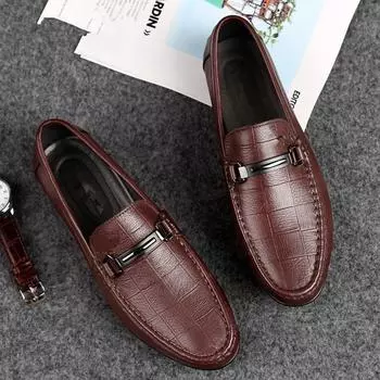 Fashion Mens Loafers Men Casual Spring Autumn Casual Shoes 2024 Luxury Brand Men s Business Shoes Genuine Leather for Men Slip on Shoes 38 коричневый