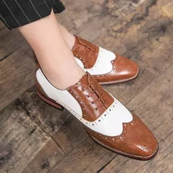 Fashion Mens Luxury Shoes Brogue Lace-up Mens Shoes Casual British Style Contrast Color Oxford Shoes Mens Office Shoes Plus Size 38-48 38 коричневый