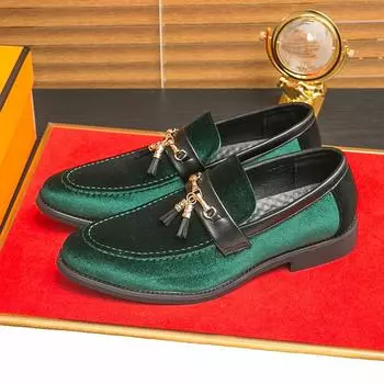 Fashion Mens New All-match Green Suede Loafers Fashion Mens Slip on Flats Classic Men s Walking Shoes Lightweight Male Comfortable Flats 38 зелёный