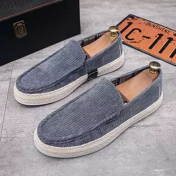 Fashion Mens Step on the cuff with one foot Corduroy Casual Shoes for Men Classic Fashion Linen Sole Fisherman Shoes 2024 New Style 39 серый