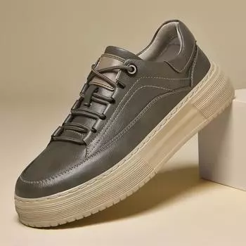 Fashion Mens Stylish Walking Shoes New Lace-Up Mens Handmade Sneakers Comfortable Male Casual Shoes Flat Designer Skate Footwear Men 38 хаки