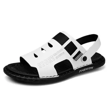 Fashion Mens Versatile Sandals slip on Summer Leather Sandals Slippers Men Outdoor Casual Lightweight Sandals Polychrome Shoes 38 чёрный