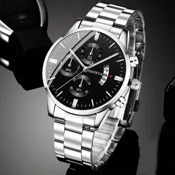 Модные мужские часы, роскошные серебристые кварцевые наручные часы из нержавеющей стали, мужские деловые часы для мужчин, подарок для мужчин