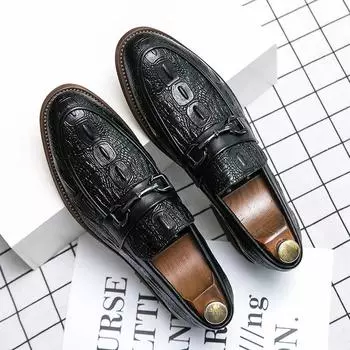 Fashion Metal Buckle Loafers Men Luxury Black High-end Men Shoes Designer Shoes Mens Casual Business Dress Shoes Plus Size 38-47 38 чёрный