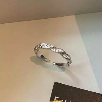 Fashion Metal Cable Stitch Diamond-Embedded Open Ring for Women Fashion Stylish 2025 New Arrival Light Luxury Minority Fancy Ornament [Opening] silver ring