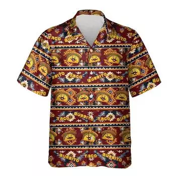 Fashion Mexico Chicken Roll 3D Printed Shirts For Men Clothes Funny Design Taco Aloha Beach Shirt Animal Burrito Short Sleeve S