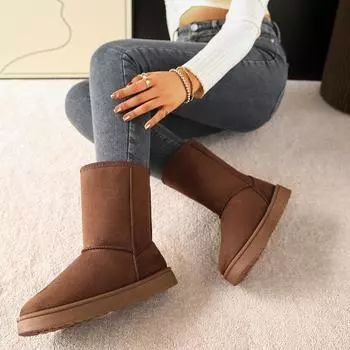 fashion Mid Calf Snow Boots Women Waterproof Warm Platform Boots Large Size 44 Winter Slip On Flat Casual Woman Booties New 36