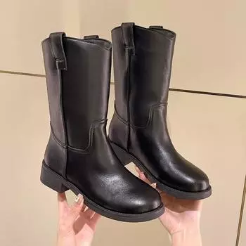 fashion Mid-calf Square Heel Modern Boots Mid Heel Round Toe Ladies Shoes on Sale 2024 New Solid Sewing Autumn Novelty Women s Boots 35 темно-коричневого