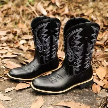 Fashion Mid-calf Western Boots Men Black Brown Cowboy Boots Handmade Leather Shoes for Men s Punk Man Riding Boots Zapatillas Zapatillas 38 коричневый