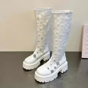 Модные босоножки на среднем каблуке с квадратным каблуком, современные сандалии на молнии, женская обувь на распродаже 2024 года, высококачественные модные женские босоножки с закрытым каблуком 35 бежевый