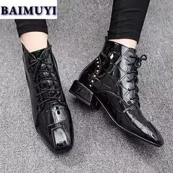 fashion Mid Heels Women Shoes Chunky Designer Winter Leather Ankle Boots Woman 2024 Trend Fashion Pumps Walking New Chelsea Botas Mujer 35 чёрный