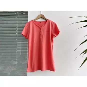 Fashion Minimalist Summer Clothing New Fashion Loose Button V Neck Women s Easiest for Match Short Sleeve Tops T-Shirt Wen Wu Watermelon red M