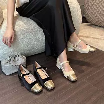 Модные женские туфли-лодочки смешанных цветов на плоской подошве с низким каблуком и пряжкой на ремне. Осень-весна 2024. Новые поступления. Сексуальные туфли-лодочки для вечеринок. Женская обувь. 5.5 чёрный