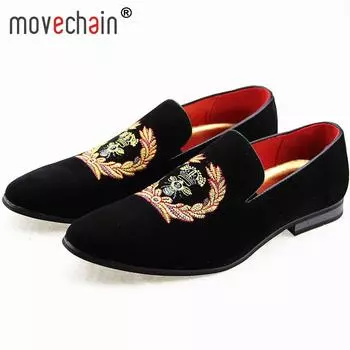 Fashion movechain Men s Suede Leather Loafers Mens Casual Embroidery Moccasins Oxfords Shoes Man Party Driving Flats EUR Sizes 38-45 6