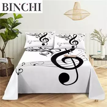 fashion Music Sheet Set Piano Keyboard Music Note Printed Bed Flat Sheet With Pillowcase Polyester Bedding 110x230cm 2pcs