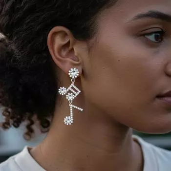 Fashion music symbol earrings серебряный