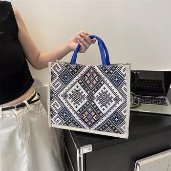 Модная женская сумка National Wind с большой емкостью из холщовой ткани и хлопка, конопляная сумка через плечо, женская сумка хаки