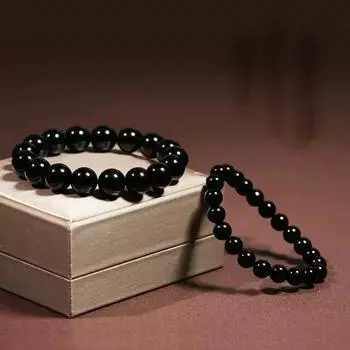 Fashion natural obsidian 1 piece black gold obsidian Women unisex 10/12/14/16mm Gift bracelet Men 10mm чёрный