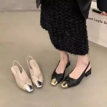 Fashion New 2024 Classic Elegant Slingback Sandals Women Sexy Slip on High Heels Ladies Fashion Square Toe Satin Mule Office Sandalias 35 абрикосовый