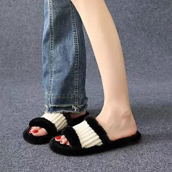 Fashion New 2024 Fashion Design Women Home Slippers Solid Color Open Toe Indoor Winter Flat Non-slip Leisure Interior Female Cotton Shoe 36 синий