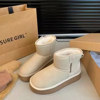 Fashion New 2024 High Quality Winter Women s Ankle Boots Warm Warm Thick-soled Waterproof Cotton Ladies Boots Botines De Mujer 35 бежевый