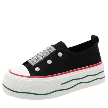 fashion New 2024 Spring Summer Sequin Women s Platform Vulcanize Shoes with Thick Bottom and Height Increasing Student Casual Shoes 35 чёрный