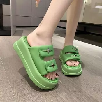 Модные новинки 2024 года, летние женские сандалии на высоком каблуке, женские пляжные шлепанцы на платформе, массивные шлепанцы, женские 6,5 см, женские шикарные тапочки 34 бежевый