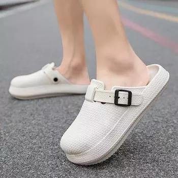 Fashion New 2024 Summer Men Sandals Light EVA Men s Casual Shoes Fashion Buckle Home Garden Outdoor Male Beach Flat Slippers Big Size 45 36 бежевый