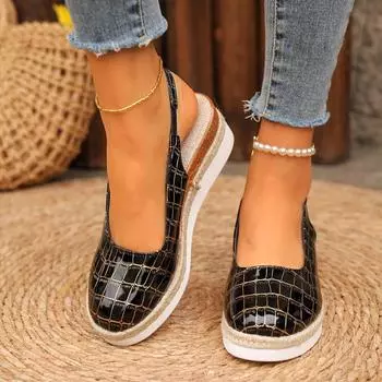 Fashion New 2024 Summer Women Plain PU Wedge Sandals Bohemian Handmade Sewing Ladies Sandals Casual Platform Pumps Sandalias De Mujer 36 чёрный