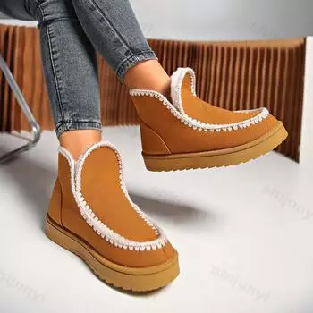 Fashion New 2024 Winter Fur Fluffy Snow Boots for Women Warm Plush Lined Cotton Boots Soft Cozy Cotton Shoes Casual Fuzzy Snow Booties 37 коричневый