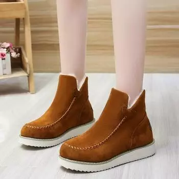 fashion New 2024 Winter Women Slip on Platform Ankle Snow Boots Ladies Cotton Shoes Winter Outdoors Casual Warm Short Boots 36 бежевый