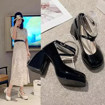 Fashion New 2024 Women s Autumn High Heels Women s New Elegant Retro Mary Jane Shoes Round Toe Party Shoes Fashionable and Versatile 34 бежевый