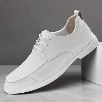 Fashion New All-match School Black White Sneakers Men Genuine Leather Light Mens Casual Shoes High Quality Non-Slip Skate Shoes for Male 37 белый