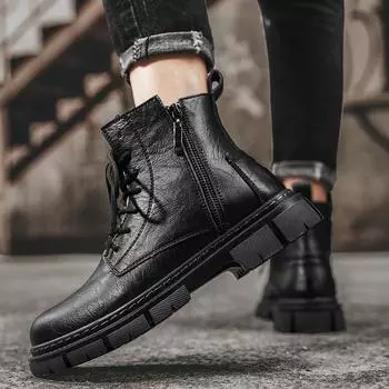 Fashion New Ankle Boots Men s Boots 2024 Winter Outdoor Boots Plush Keep Warm High Top Men Casual Shoes Classic Design Side Zipper Boots 38