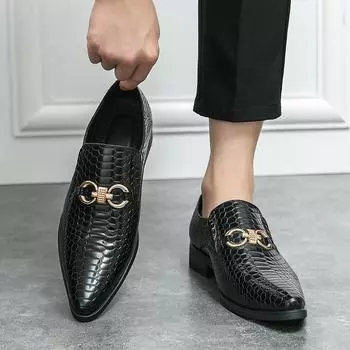 Fashion New Arrival Male Shoes Leather Fashion Men Club Shoes Pointed Toe Men Casual Shoes Luxury Brand Classic Men Footwear for Wedding 39 чёрный