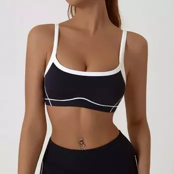 Fashion New Arrival Nude Feel Detachable Tight Sports Intimates Women s Contrast Color Sling Yoga Beauty Back Fitness Sports Black S