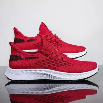 Fashion New Arrivals Casual Sports Breathable Men Shoes Mesh Low Top Comfortable Sneakers for Mens Jogging Shoe Knitting White Shoes 39 чёрный