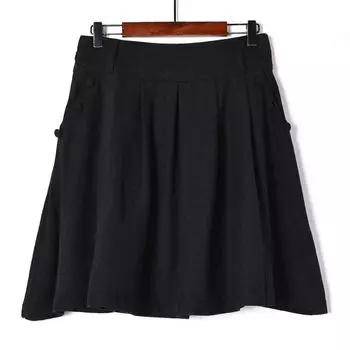 Fashion New Autumn and Winter Minimalist Woolen A- line Skirt Black L