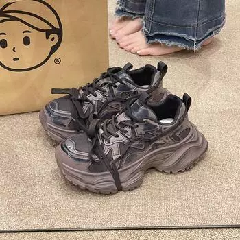 Fashion New Autumn Chunky Sneakers for Women 2024 High Quality Autumn Thick Bottom Platform Breathable Mesh Woman Casual Shoes 35 серый