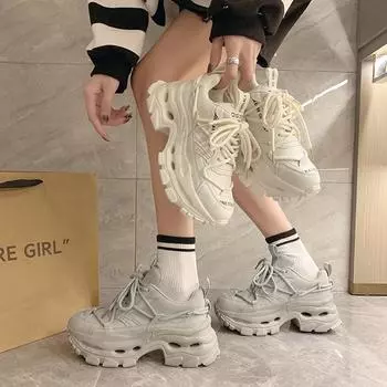 Fashion New Breathable Casual Thick-Soled Heightened Running Sneakers Summer Fashion Lightweight Women s Old Shoes Casual Shoes 35-40 35 светло-серый