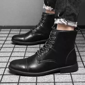 Fashion New British Style Mens Motorcycle Boots Genuine Leather Mens Casual Shoes Fashion Punk Style Boots Men High Quality Ankle Boots 38 чёрный