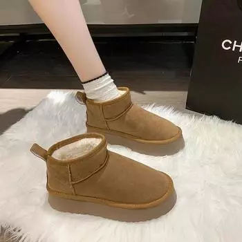 Fashion New Casual Comfortable Women s Boots Winter Warm Short Plush 2024 Hot Sale Flat with Mid Heel Water Proof Women Snow Boots 35 хаки