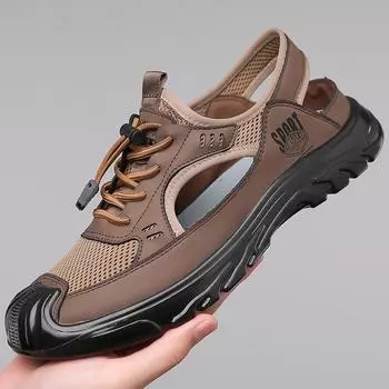 Fashion New Classic Men Sandals Summer Hollow Out Breathable Fashion Sandals Men Outdoor Non-slip Casual Sandals Flat Beach Men Shoes 38 кофейный