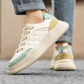 Fashion New Color Block Outdoor Sports Shoes Lace Up Comfortable Sneakers Mens Genuine Leather Men Casual Shoes Male Skateboard 38 коричневый