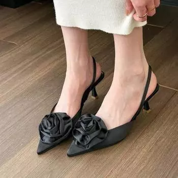 мода Новый дизайн Цветочные модные туфли-лодочки с острым носком на каблуках Женские роскошные туфли на высоком каблуке Женские босоножки на каблуках 35 чёрный