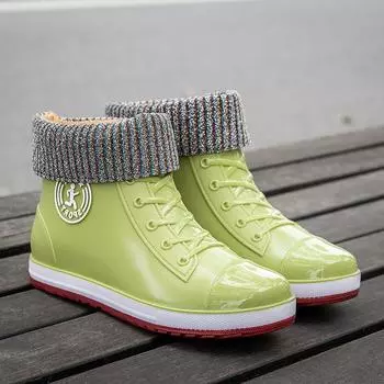 Fashion New Designer Mid Calf Rain Boots Women s Green Waterproof Shoes for Rainy Day Ladies Pink Fur Rubber Rainshoes Woman Galoshes 40 36 чёрный