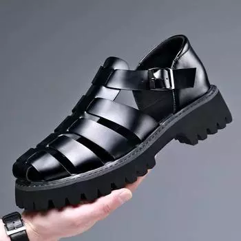 Fashion New Designer Platform Sandals for Men 2025 Summer Buckle Leather Dress Sandal Shoes Man Big Size Black Sandalias Hombre 38